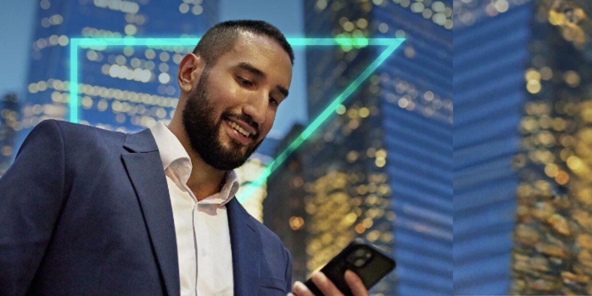 happy man with mobile phone