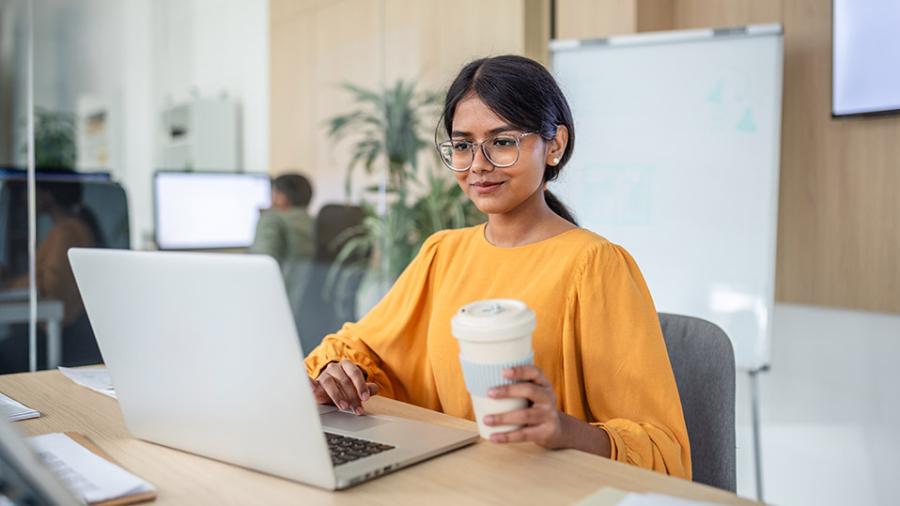 woman using computer